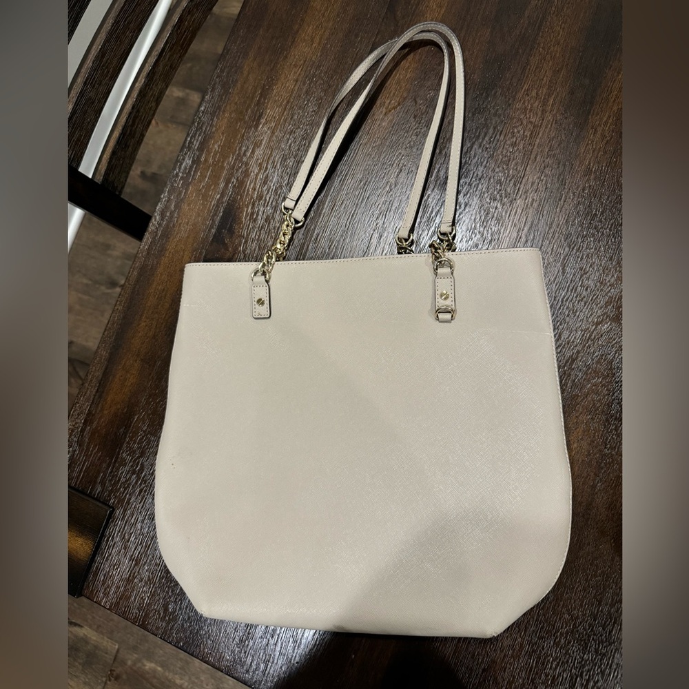 Michael Kors lightly used handbag, nude with partial gold chain handle.